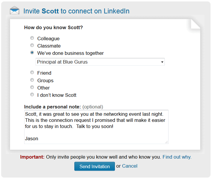 Personalized LinkedIn Request