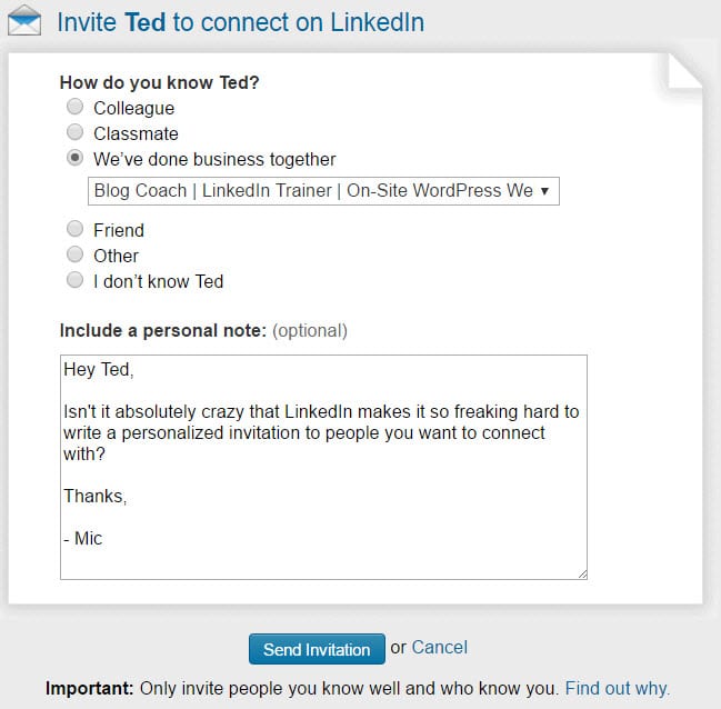 Personalized LinkedIn Invitation